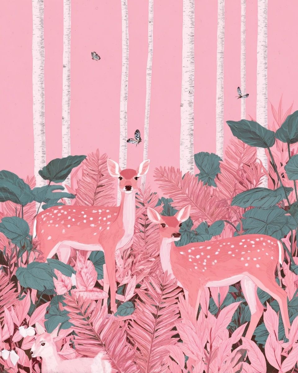 Pink Forest Deer — Illustration Print. poster detail