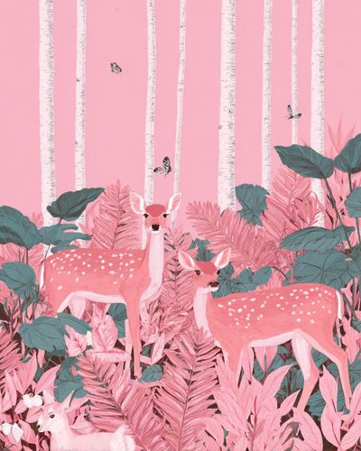 Pink Forest Deer — Illustration Print. poster