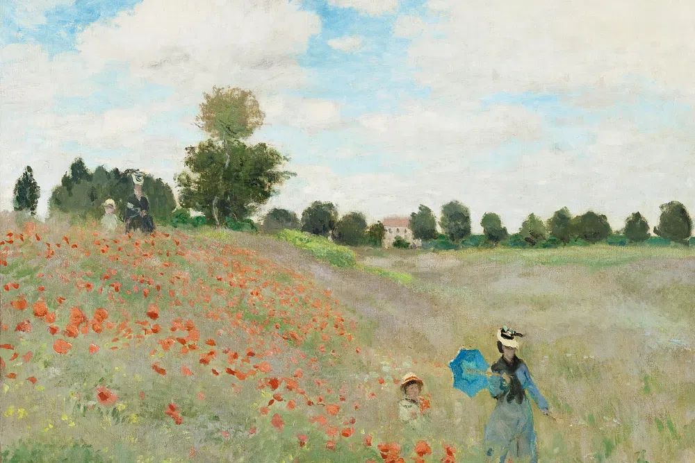 Poppy Field with Figures — Impressionist Print. poster — fine-art art
