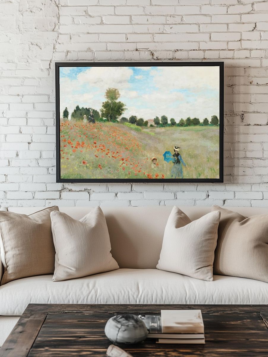 Poppy Field with Figures — Impressionist Print. room preview