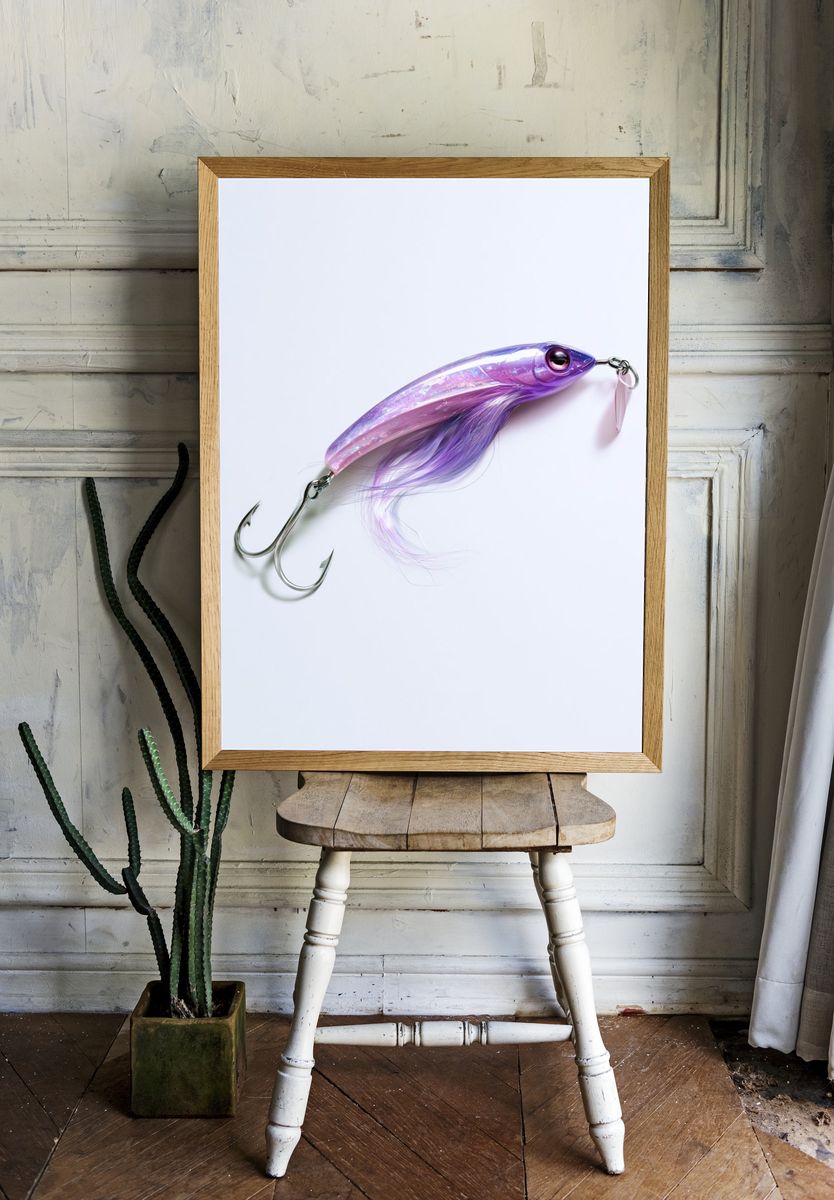 Purple Fishing Lure Photography Poster. — room view 1