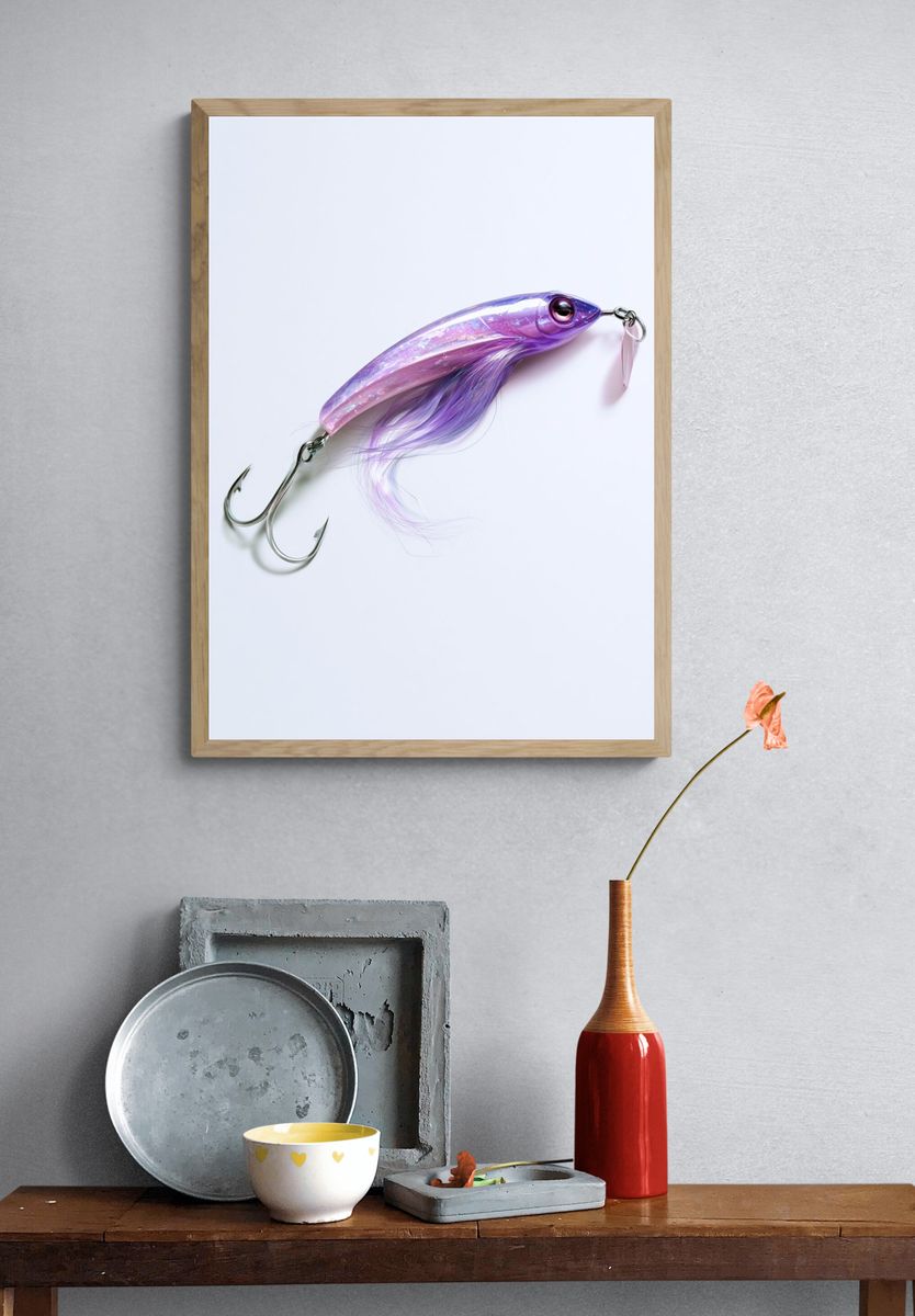 Purple Fishing Lure Photography Poster. — room view 3