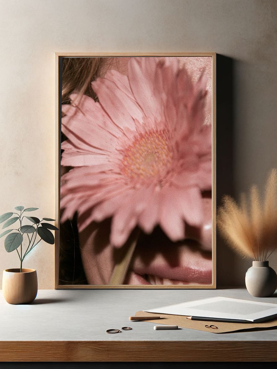Pink Flower Face Close-Up Photography Poster. — room view 2
