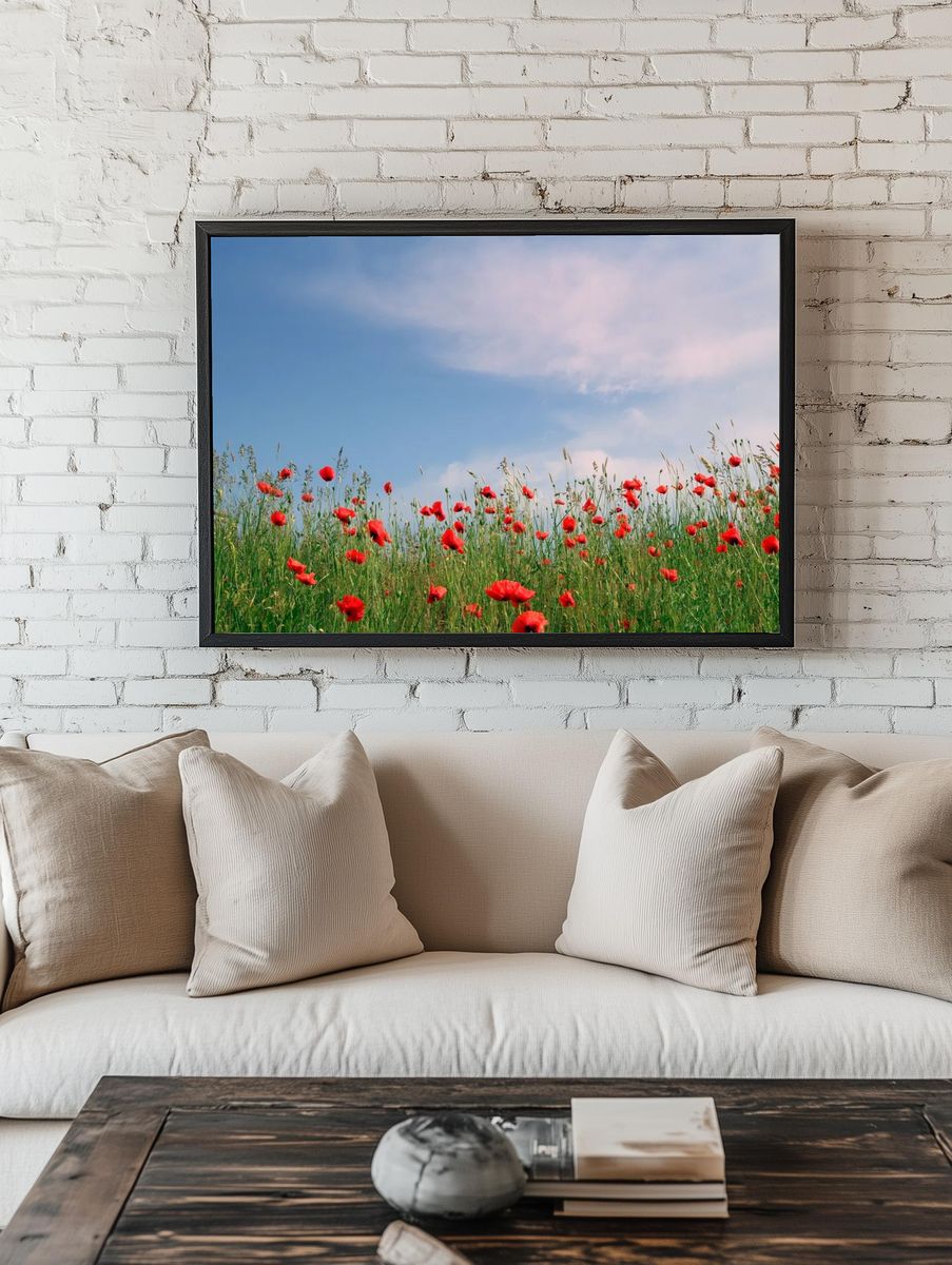Poppy Field Under Blue Sky Poster room preview