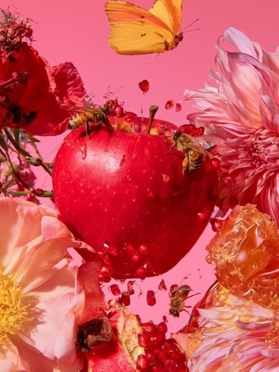 Pink Floral Apple Still Life Poster. poster