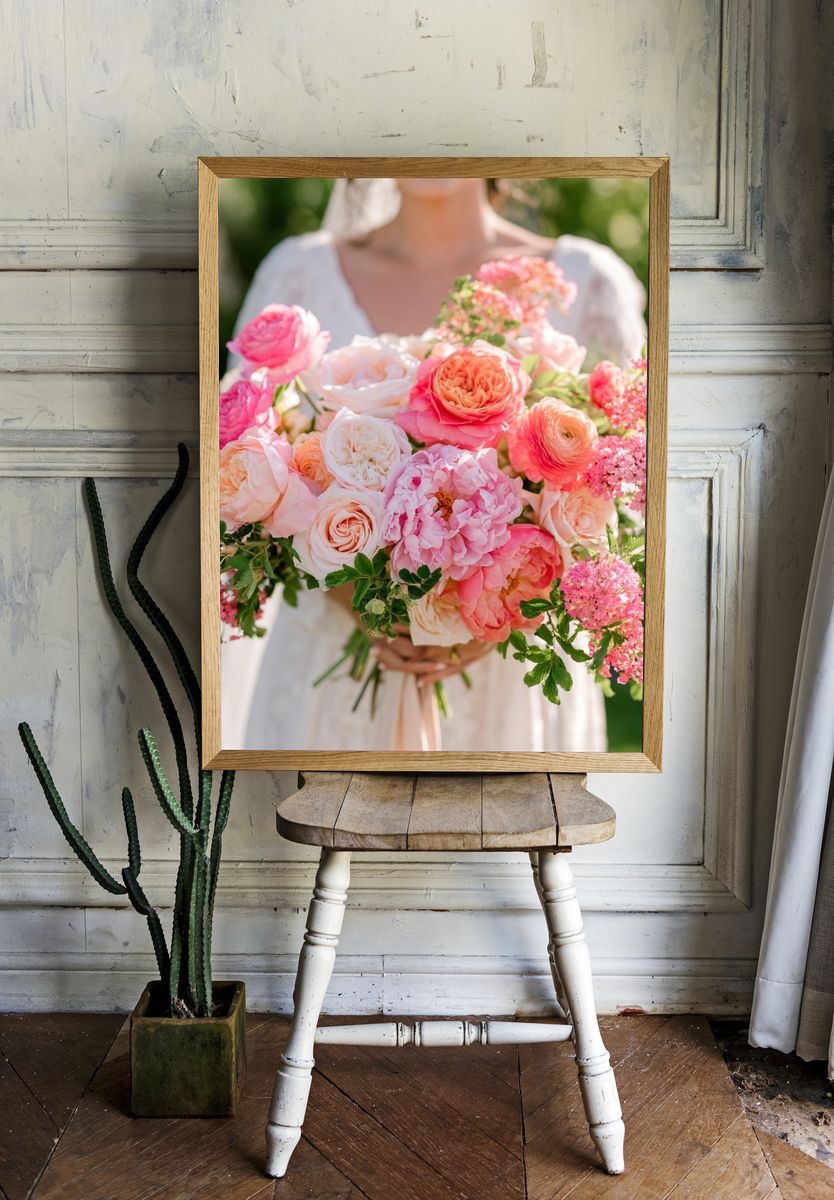Pink Floral Bouquet Photography Poster. — room view 1
