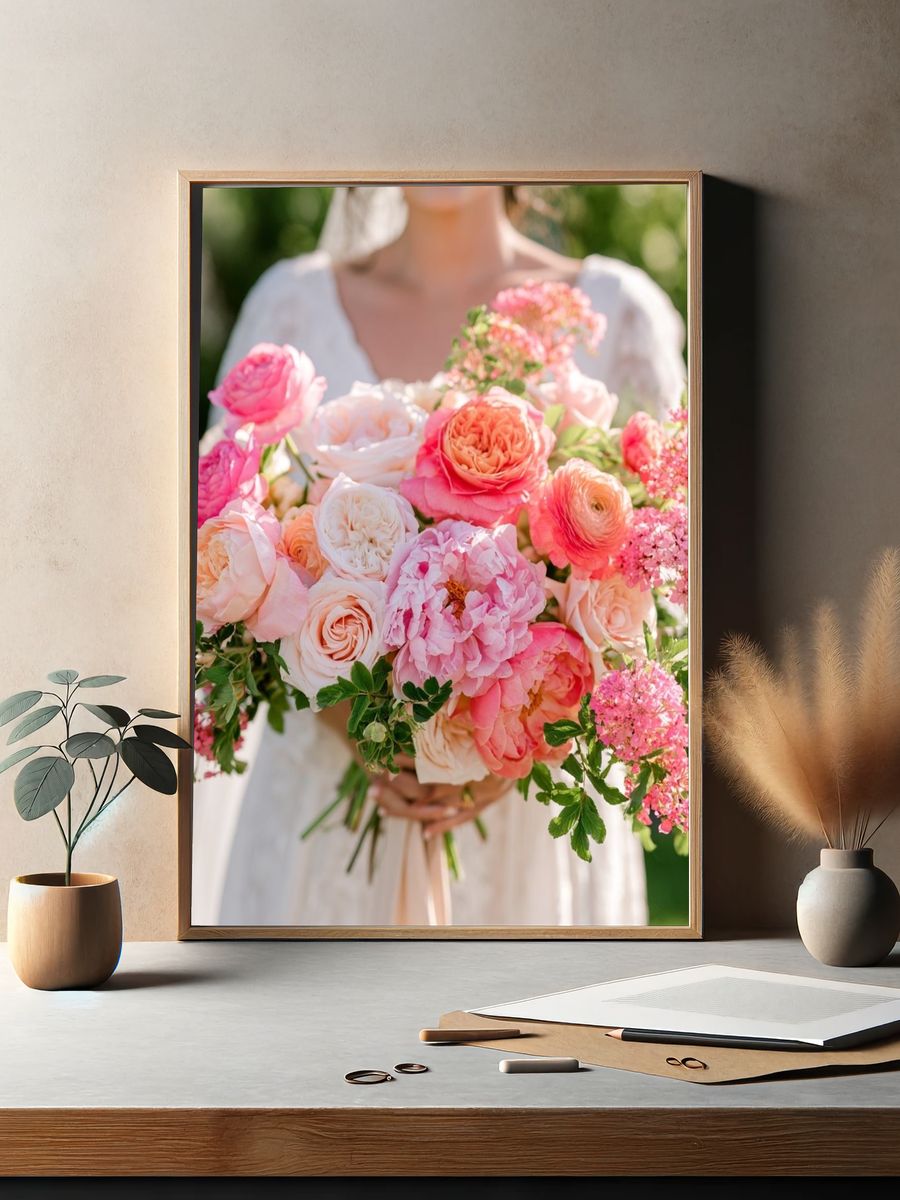 Pink Floral Bouquet Photography Poster. — room view 2