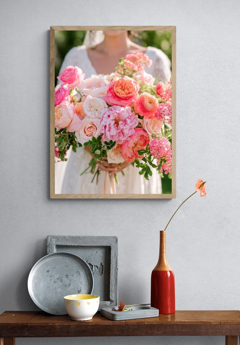 Pink Floral Bouquet Photography Poster. — room view 3