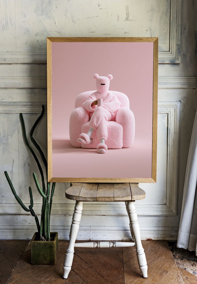 Pink Plush Figure Photography Poster. — room view 1
