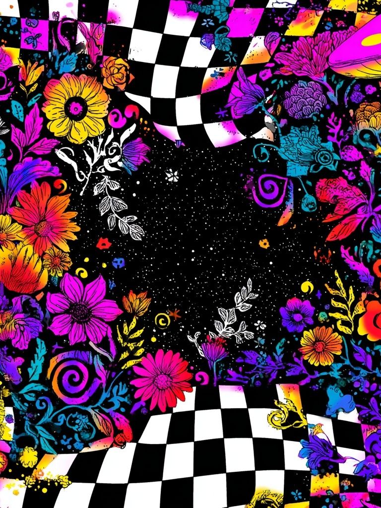 Psychedelic Floral Checkerboard Poster. poster detail