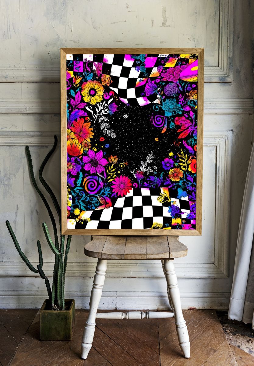Psychedelic Floral Checkerboard Poster room preview