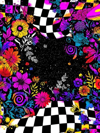 Psychedelic Floral Checkerboard Poster. poster print