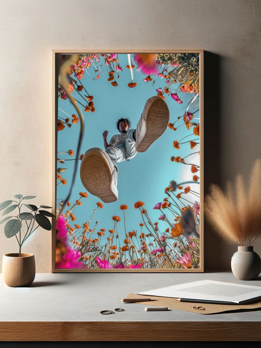 Young Person in Flower Field — Photography Print. — room view 2