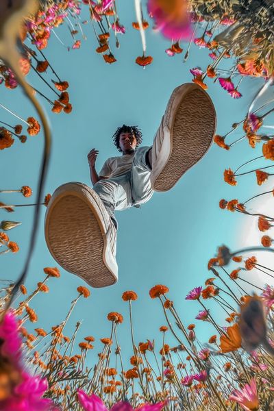 Young Person in Flower Field — Photography Print. poster print