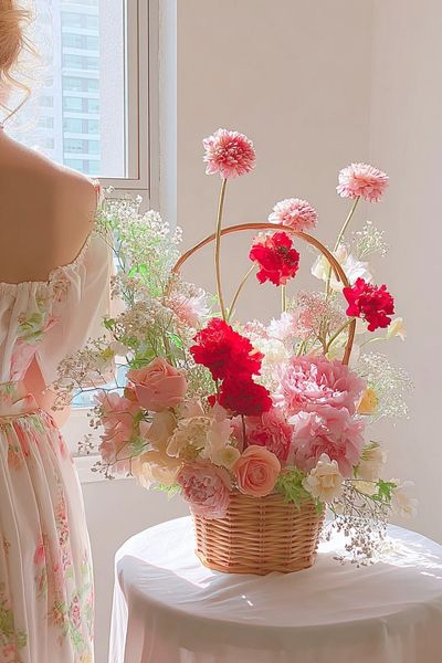 Pastel Flower Basket Photography Poster.