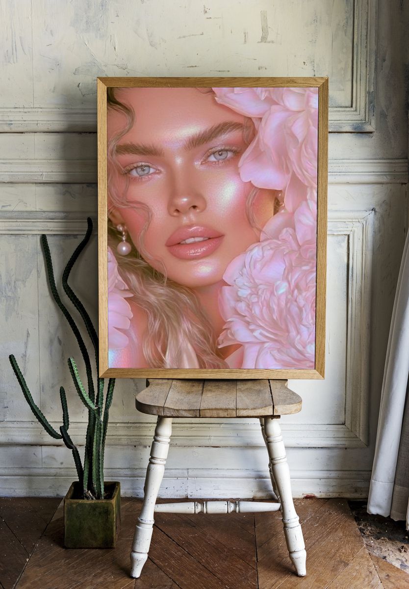Pink Floral Portrait Poster. — room view 1