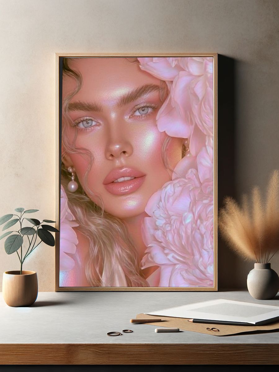 Pink Floral Portrait Poster. — room view 2
