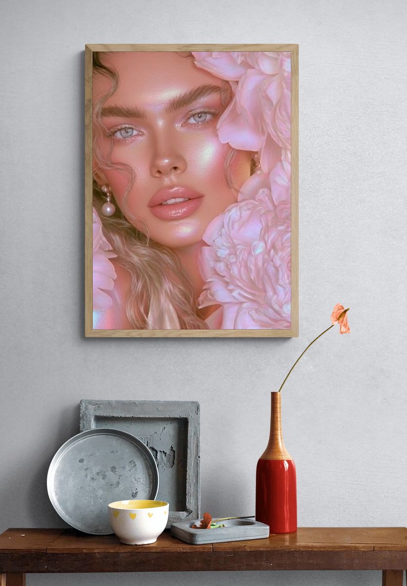 Pink Floral Portrait Poster. — room view 3