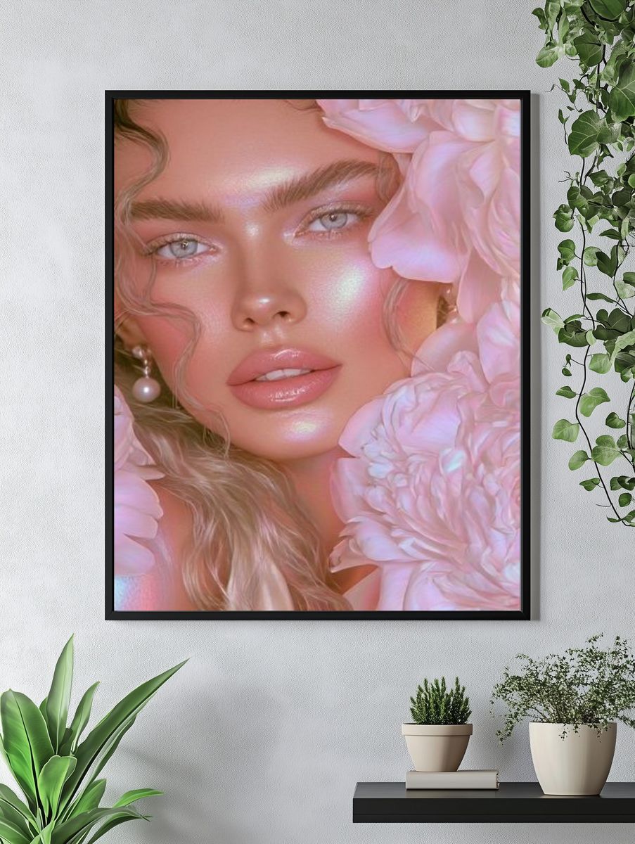 Pink Floral Portrait Poster. — room view 4