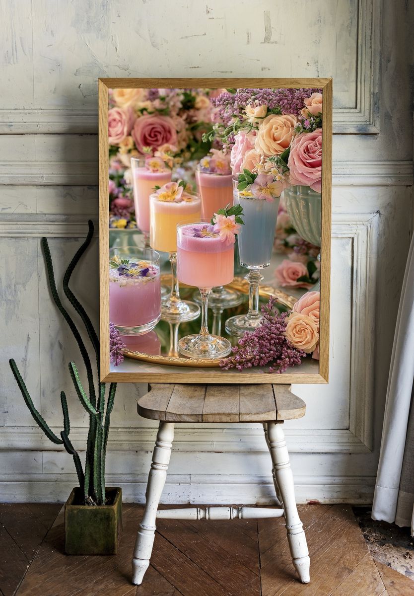Pastel Floral Cocktails Photography Poster. room preview