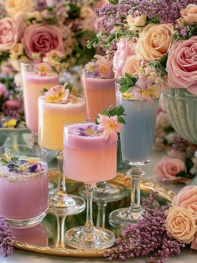 Pastel Floral Cocktails Photography Poster. poster