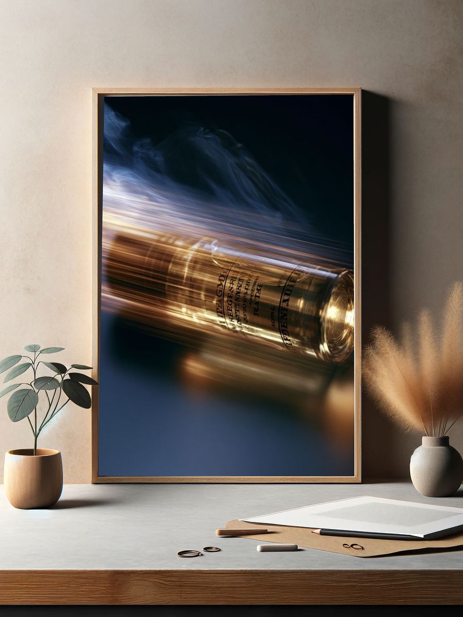 Perfume Bottle Motion Blur Photography Poster. — room view 2