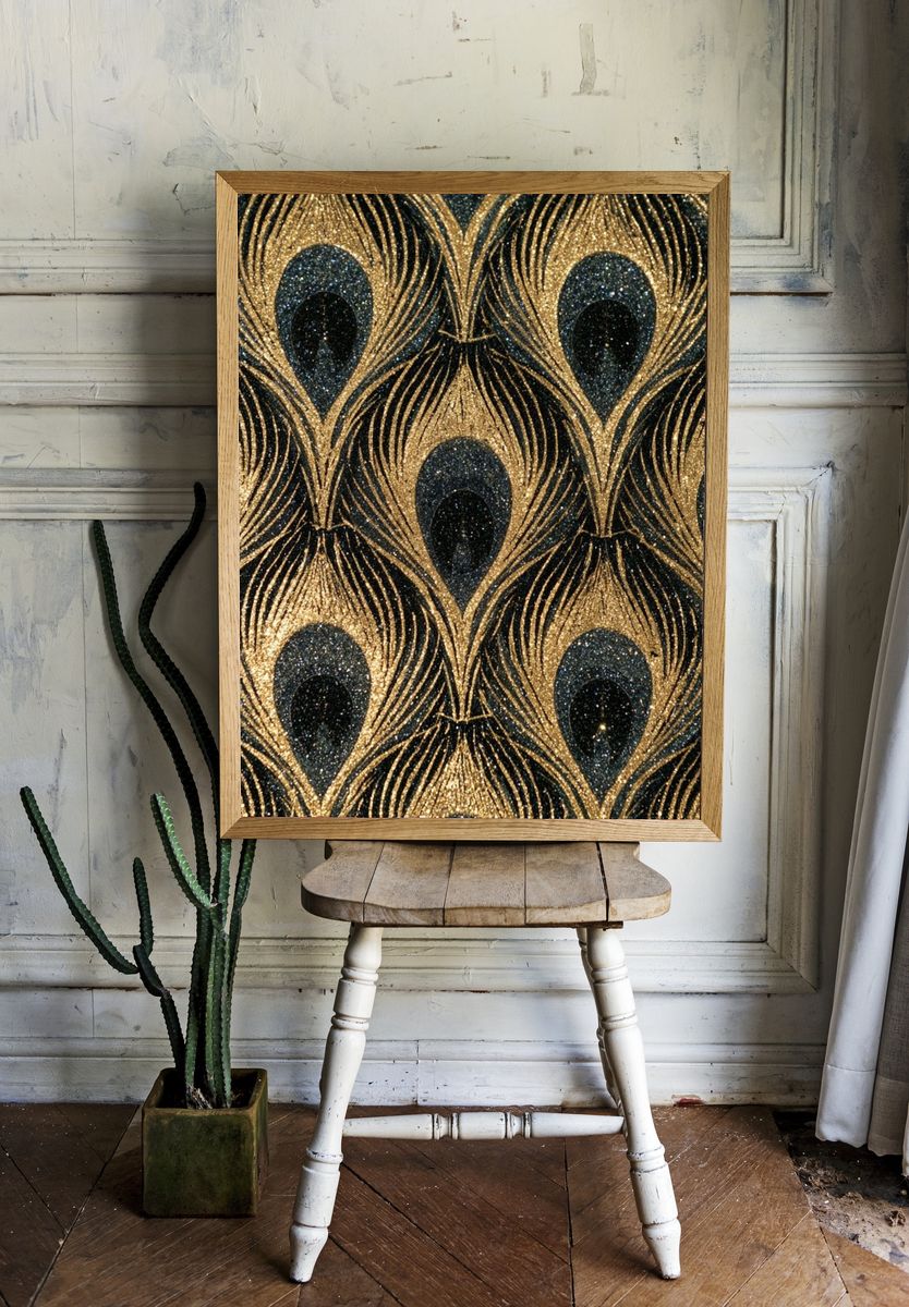 Peacock Feather Pattern Print. room preview