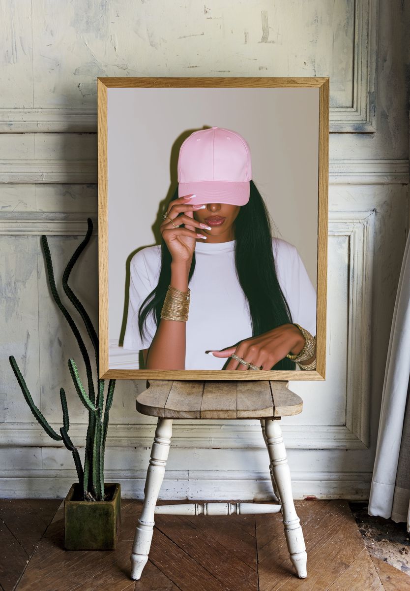 Pink Cap Fashion Portrait Poster. — room view 1
