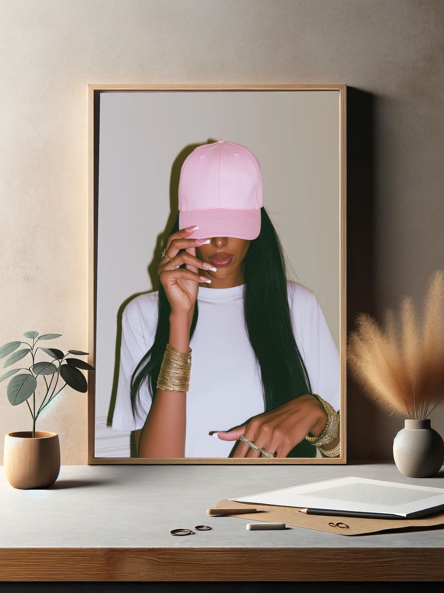 Pink Cap Fashion Portrait Poster. — room view 2