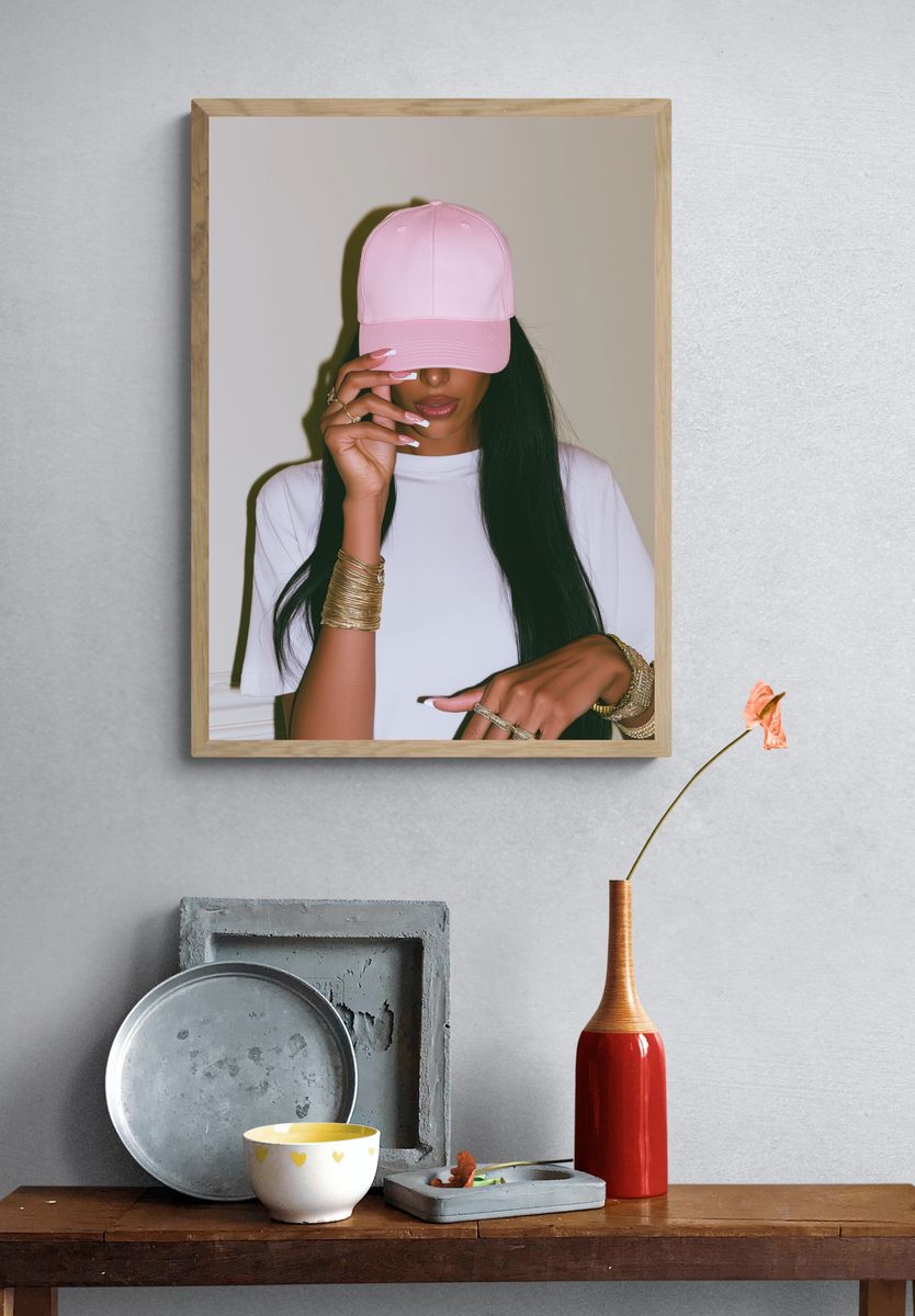 Pink Cap Fashion Portrait Poster. — room view 3