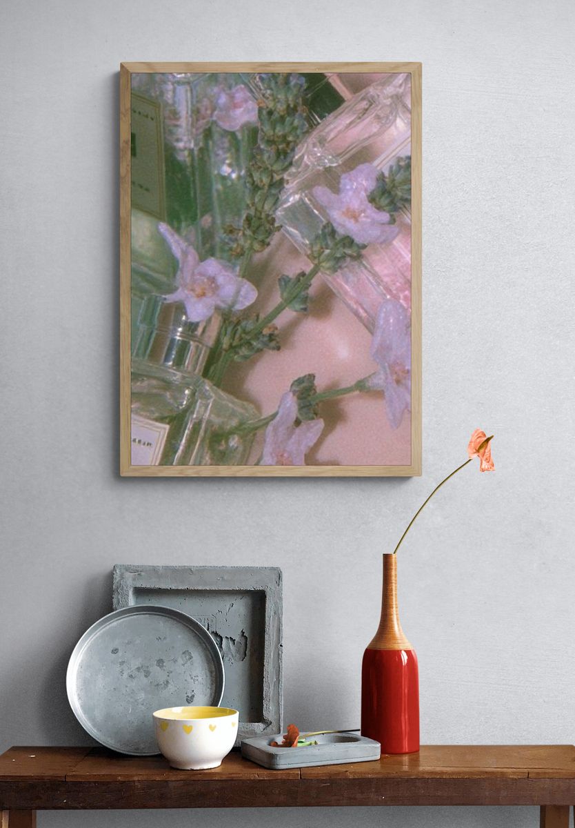 Pastel Perfume Bottles Photography Poster. — room view 3