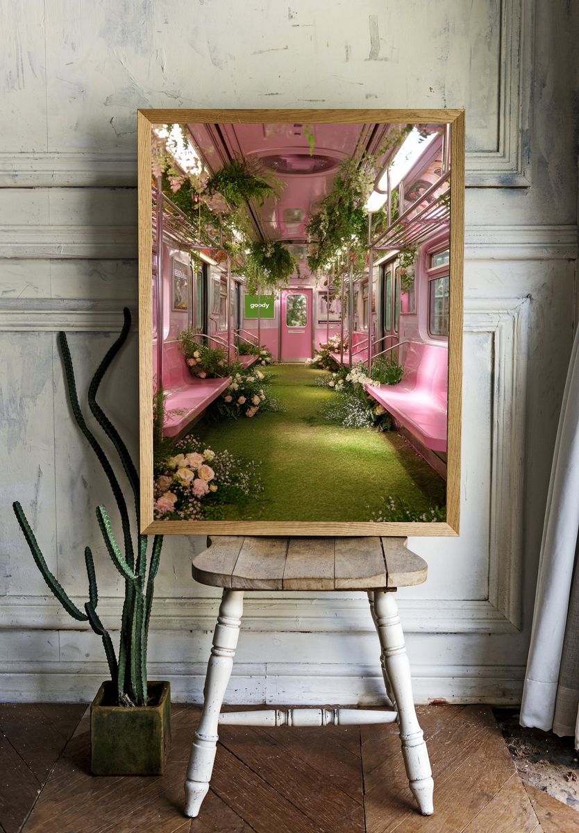 Pink Floral Train Interior Poster. — room view 1