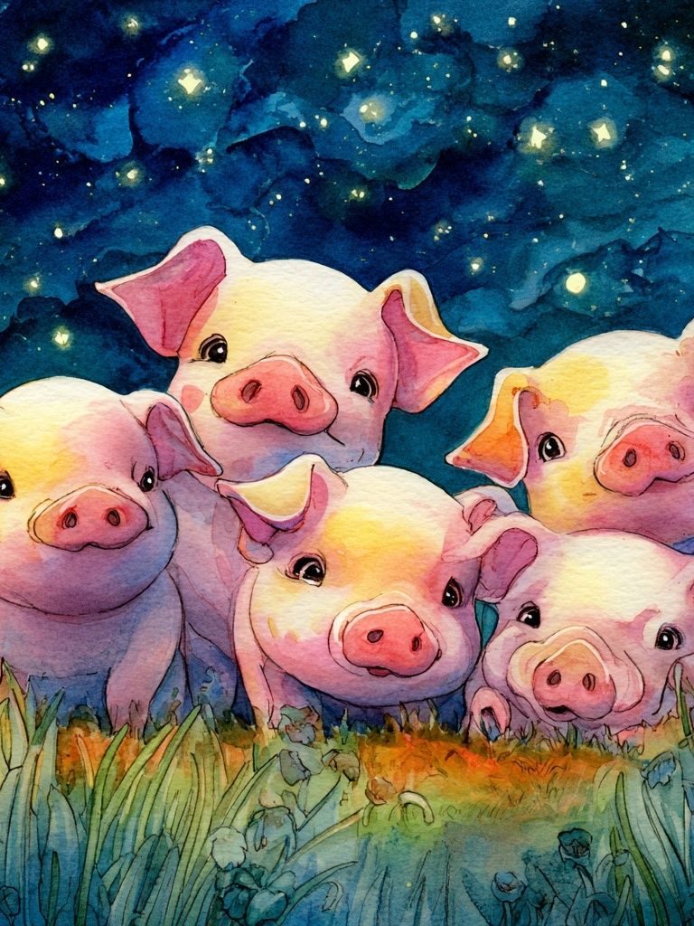 Adorable Piglets — Watercolor Print. poster — animals art