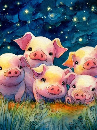 Adorable Piglets — Watercolor Print. poster