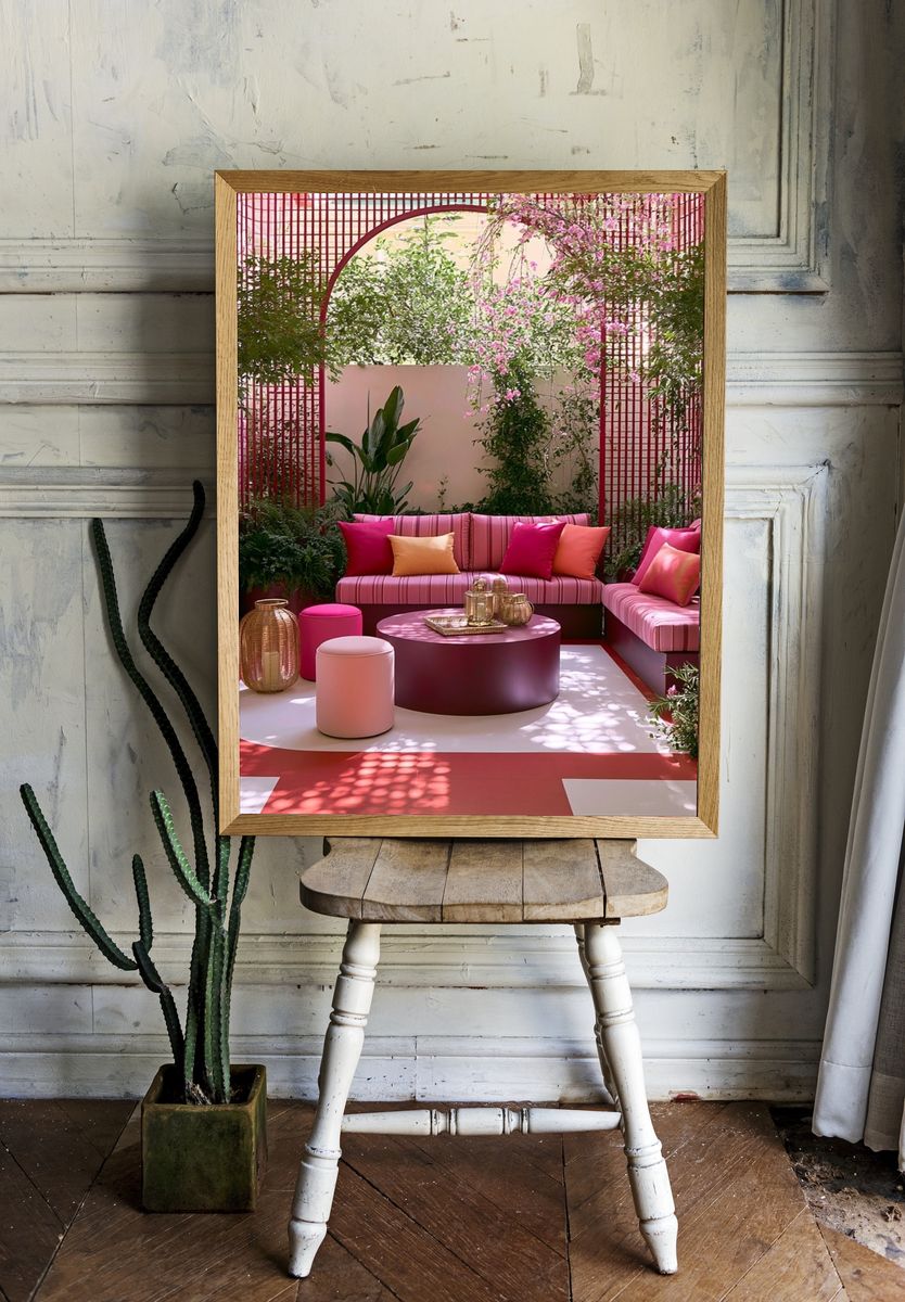 Pink Garden Lounge Photography Poster. room preview