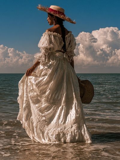 Seaside Woman in White Dress Photography Poster. poster