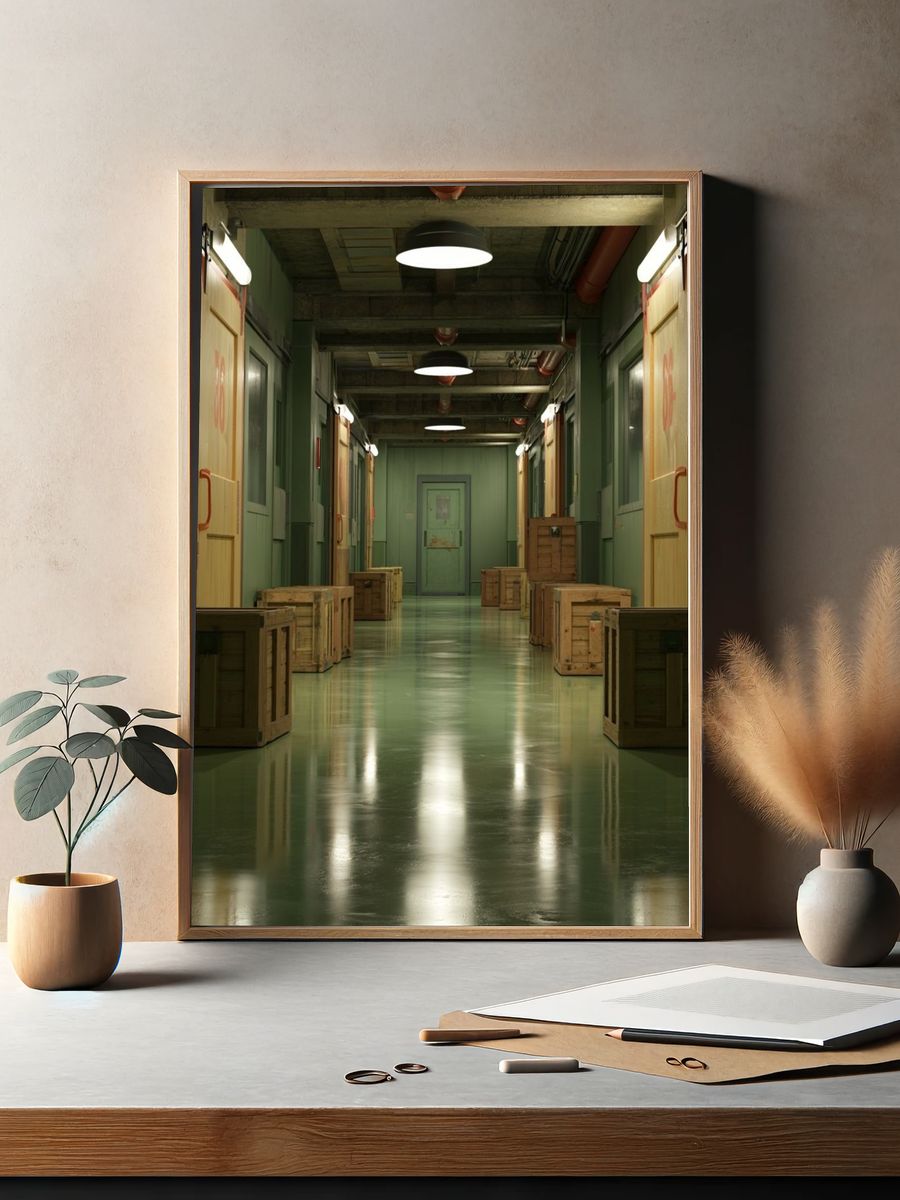 Industrial Corridor Photography Poster. — room view 2