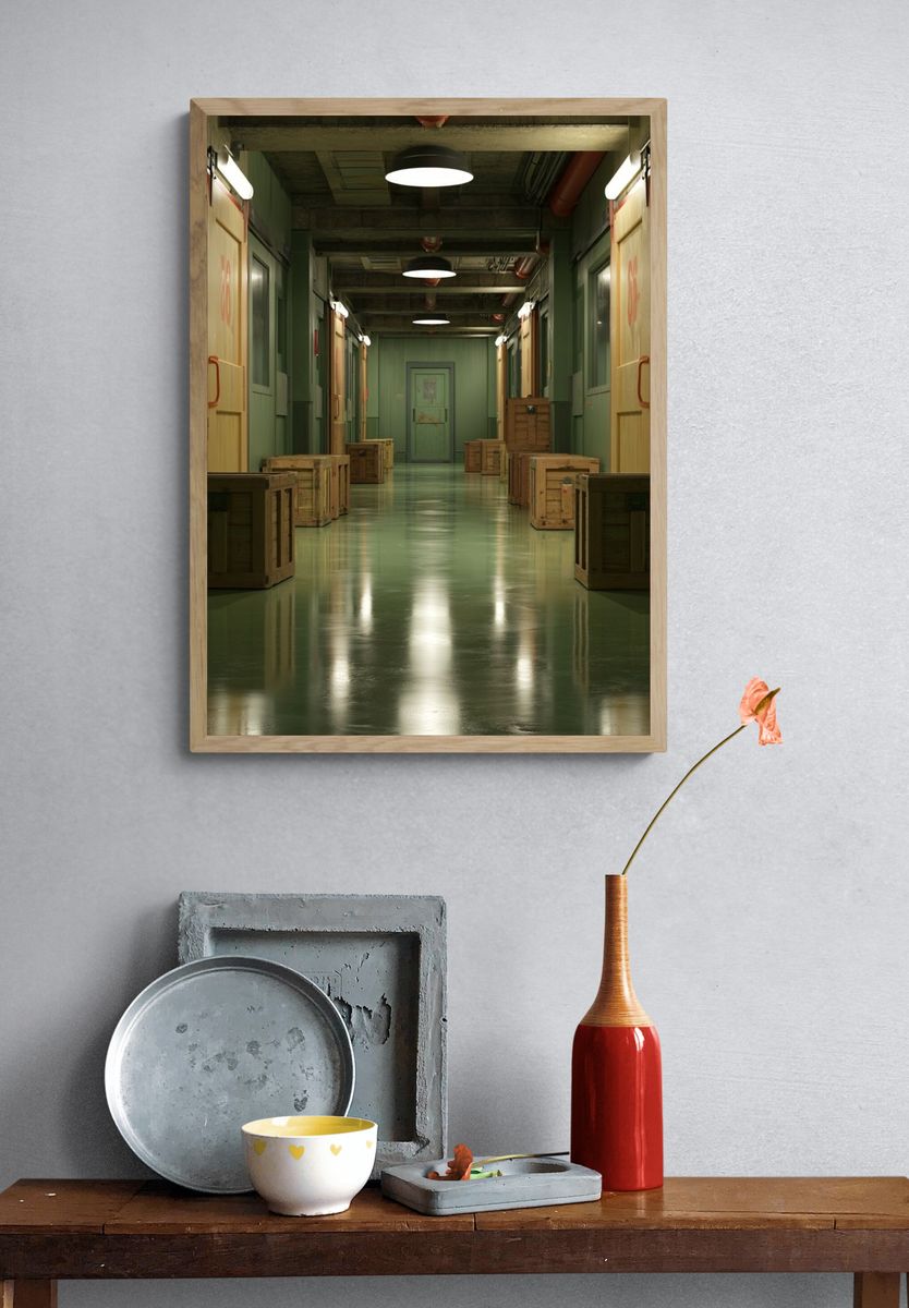 Industrial Corridor Photography Poster. — room view 3