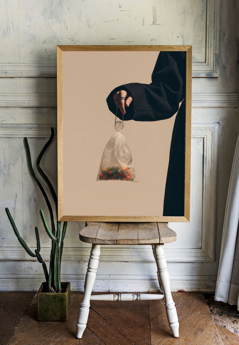 Minimalist Hand with Candy Bag Poster. — room view 1