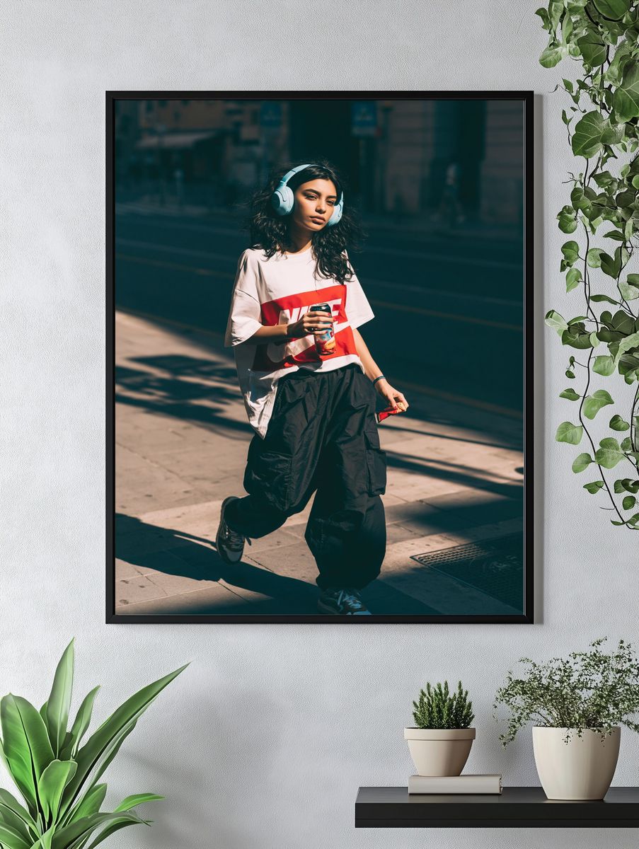 Streetwear Girl with Headphones Poster. — room view 4