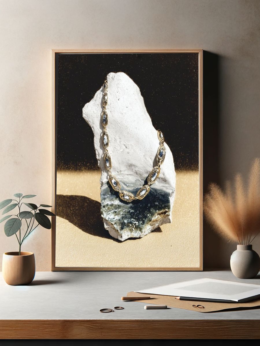 Gold Necklace Still Life Poster. — room view 2