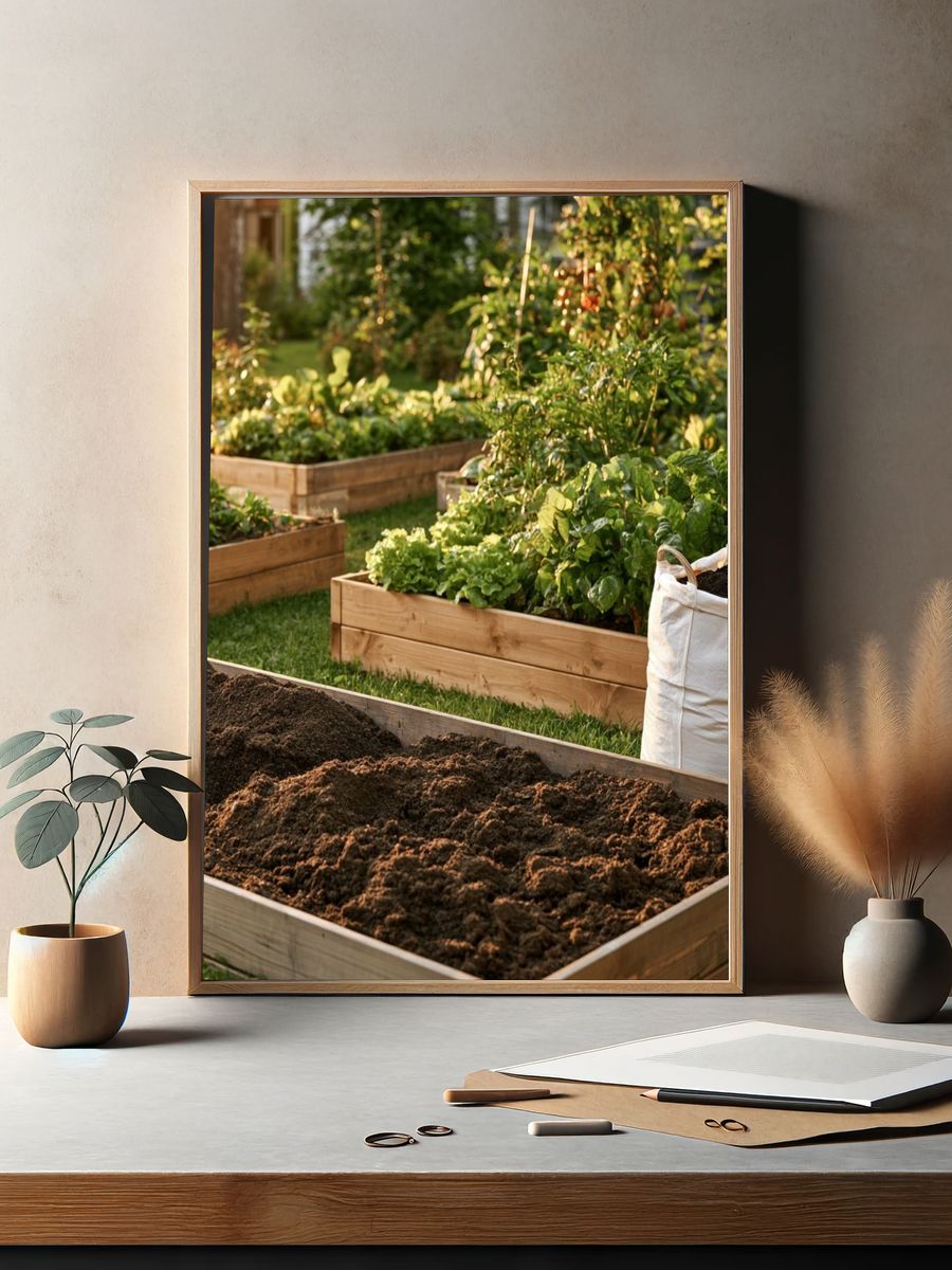 Sunlit Garden Beds Photography Poster. — room view 2