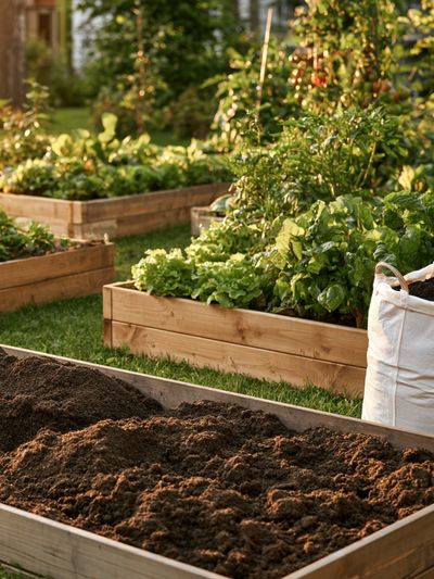 Sunlit Garden Beds Photography Poster.
