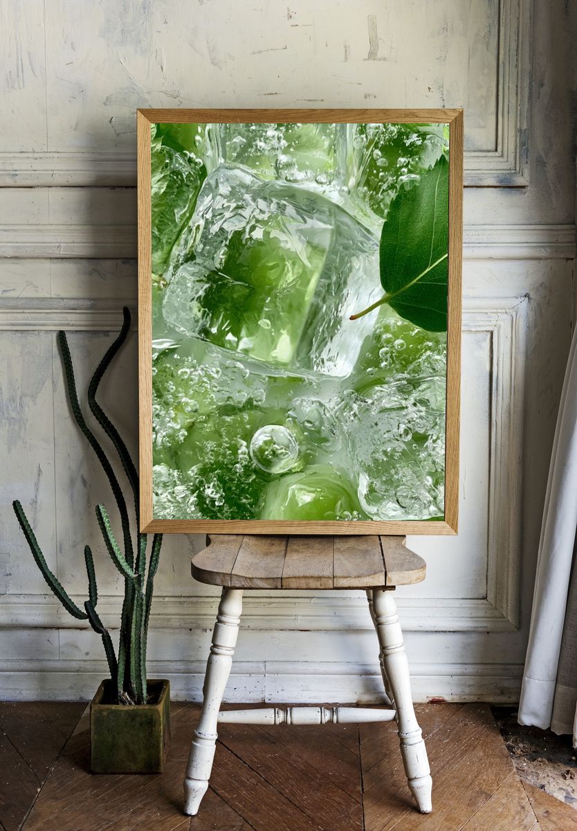 Green Ice Leaves Photography Poster. — room view 1