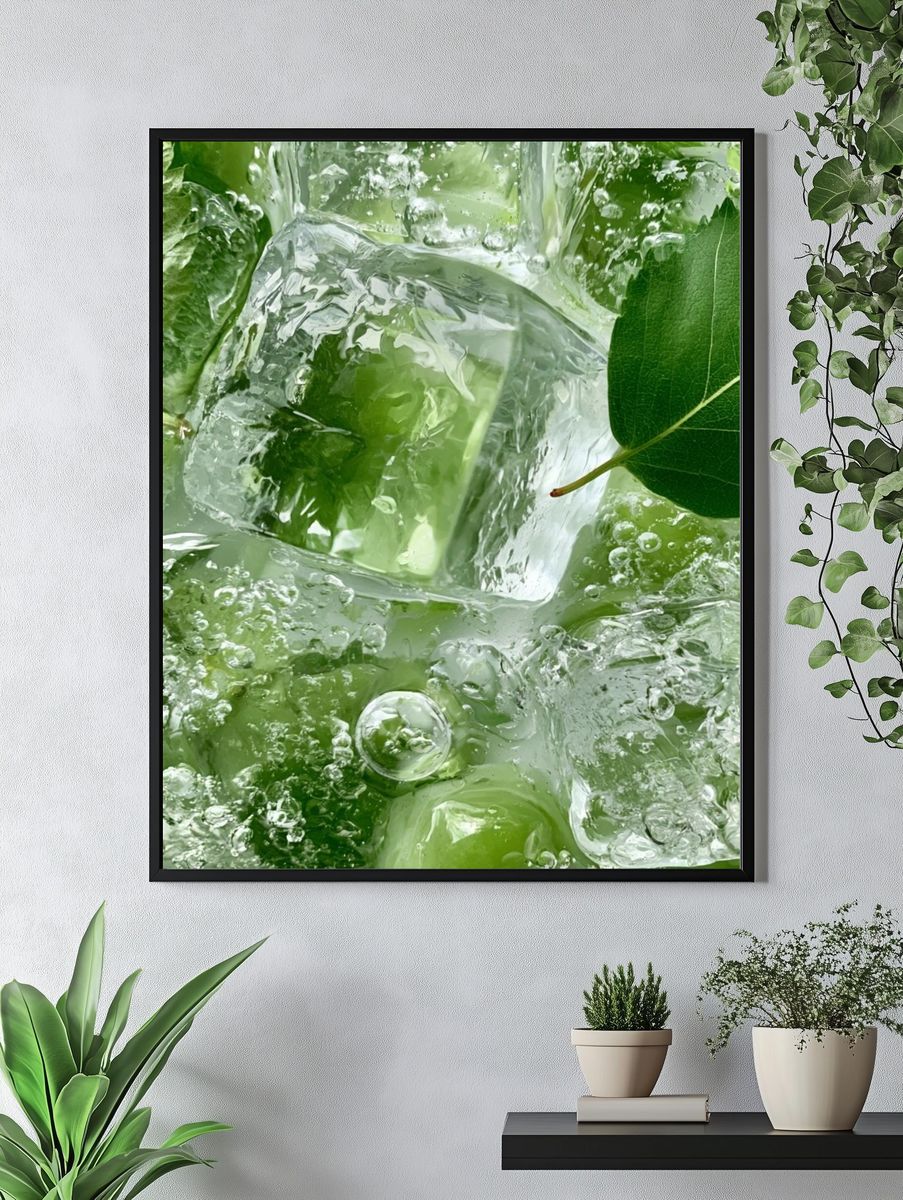 Green Ice Leaves Photography Poster. — room view 4