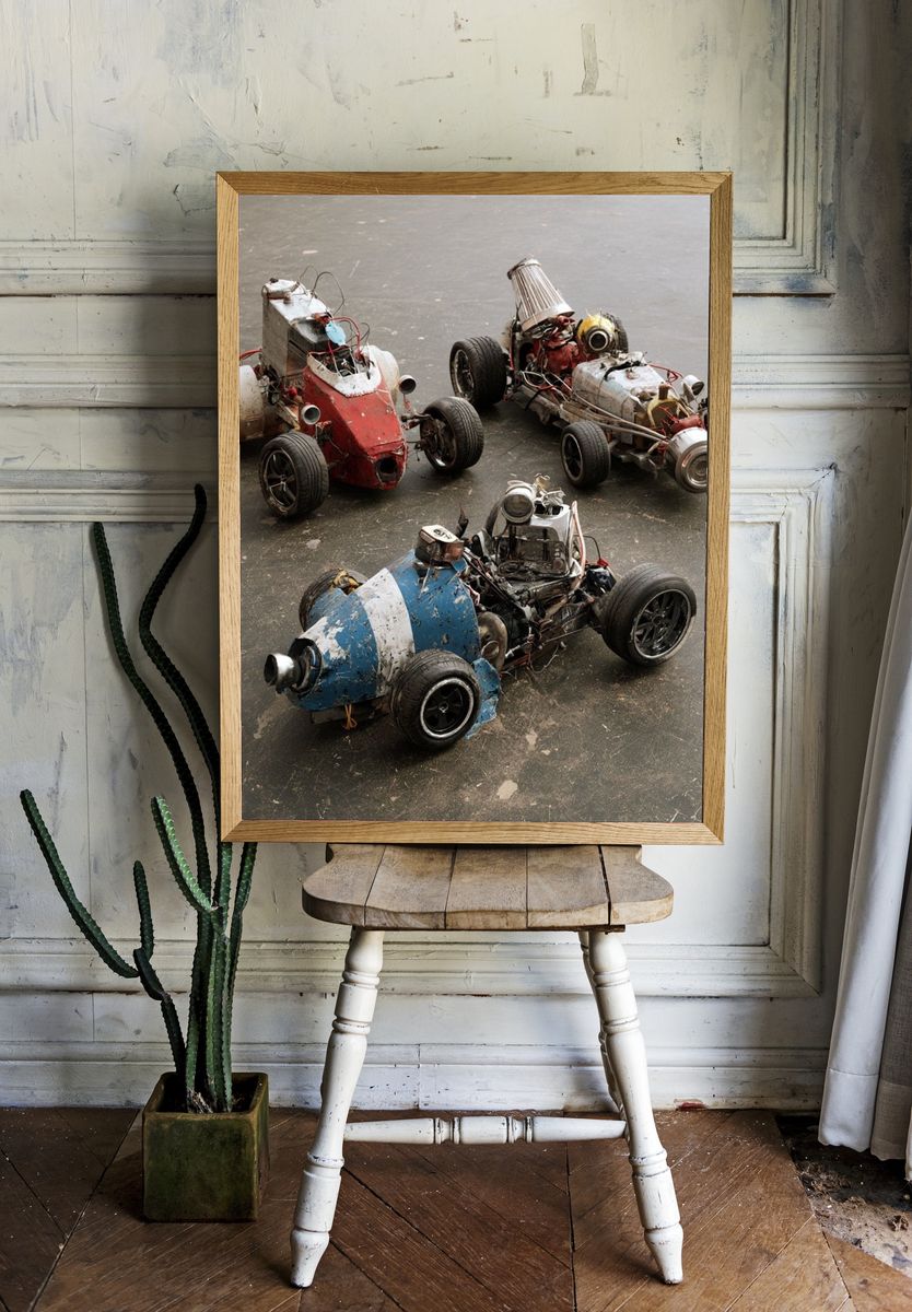 Scrap Racing Cars Photography Poster. — room view 1