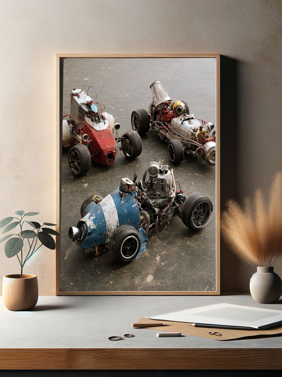 Scrap Racing Cars Photography Poster. — room view 2