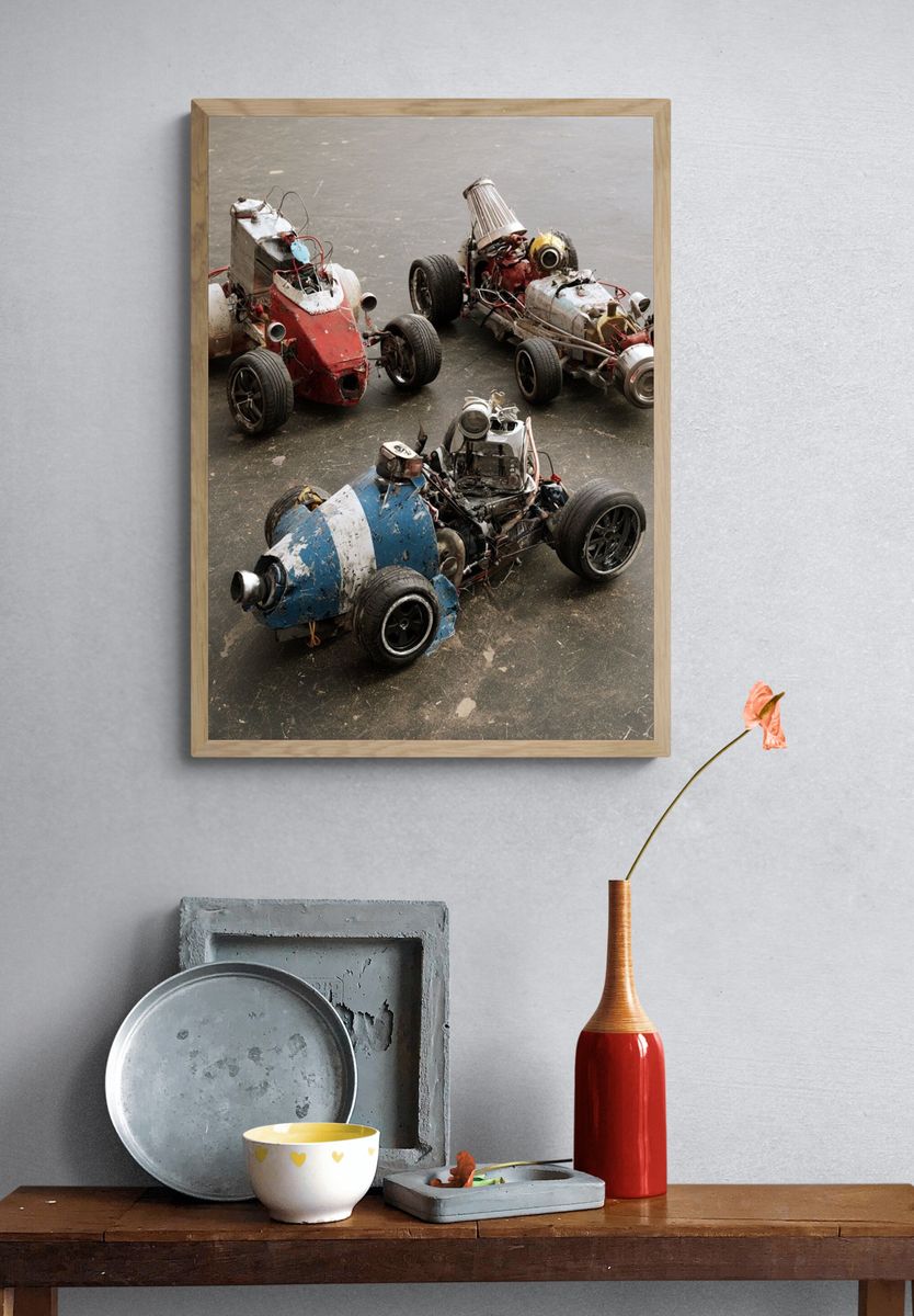 Scrap Racing Cars Photography Poster. — room view 3