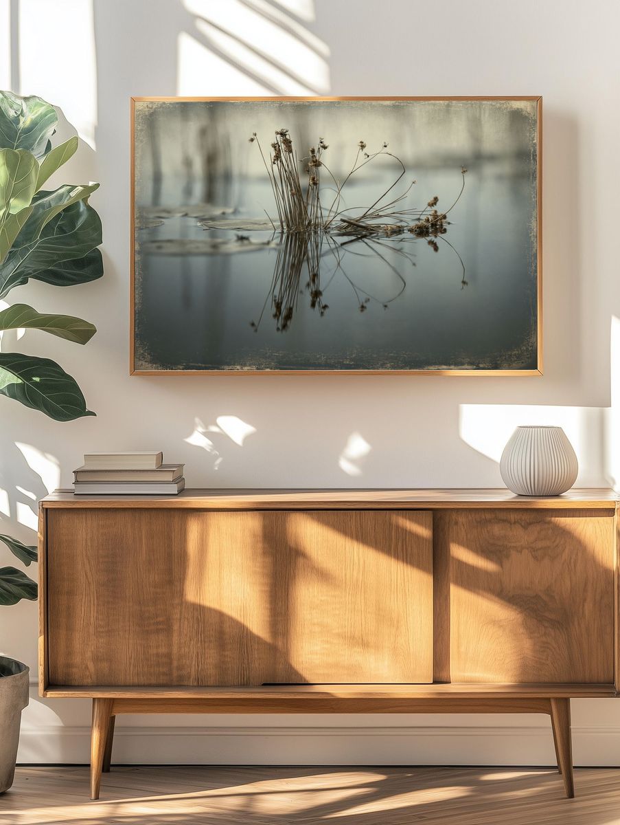 Reeds on Still Water Photography Poster. — room view 3