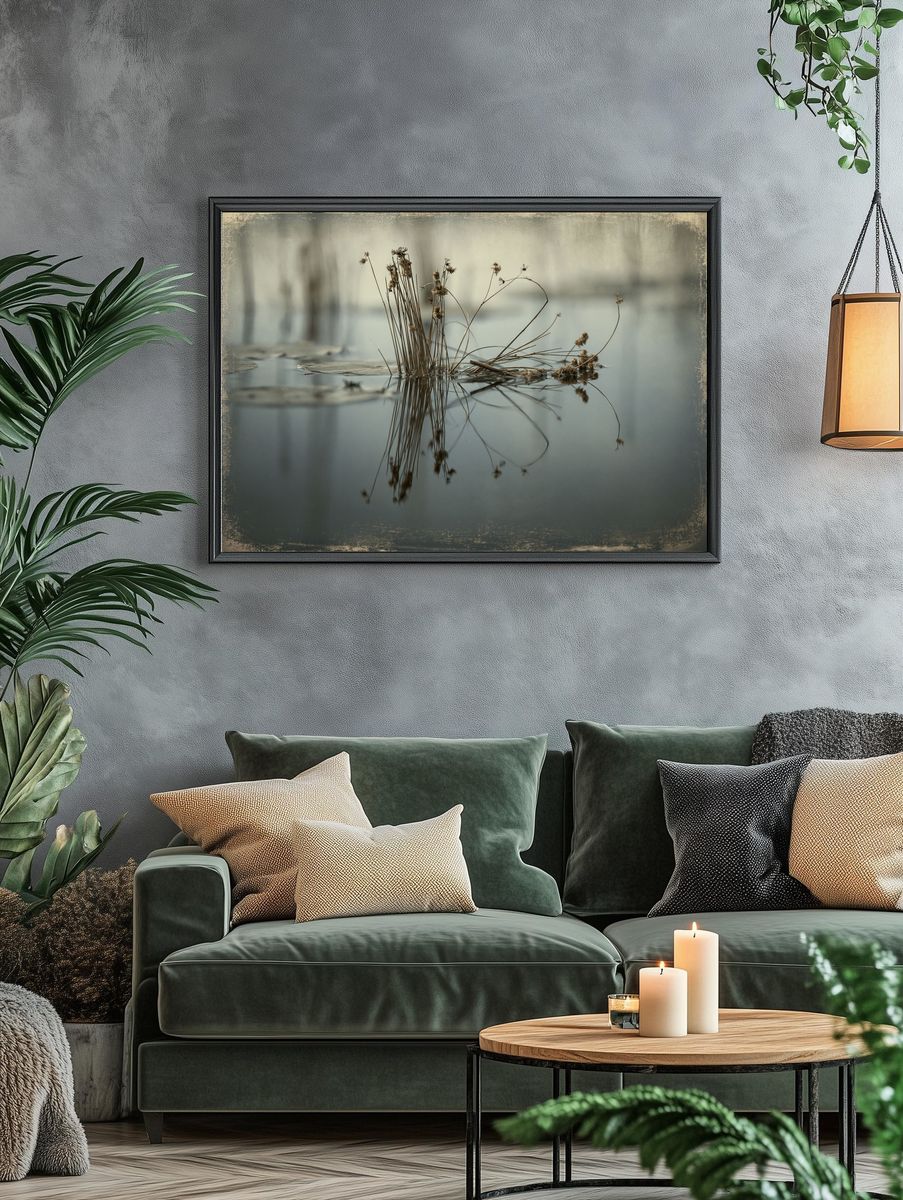 Reeds on Still Water Photography Poster. — room view 4